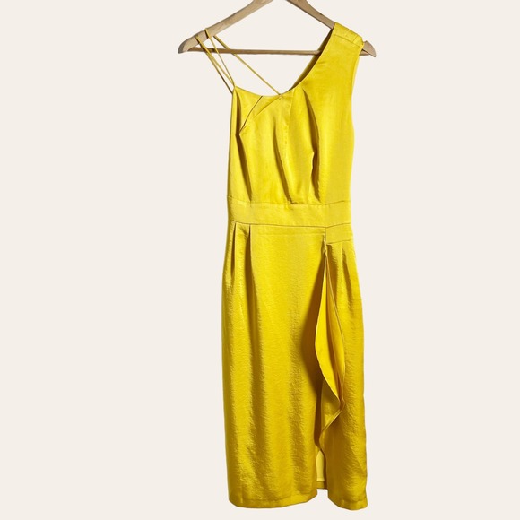 Reiss Sara Yellow Asymmetric One Shoulder Ruffled Cocktail Dress Size 4 - Picture 3 of 12